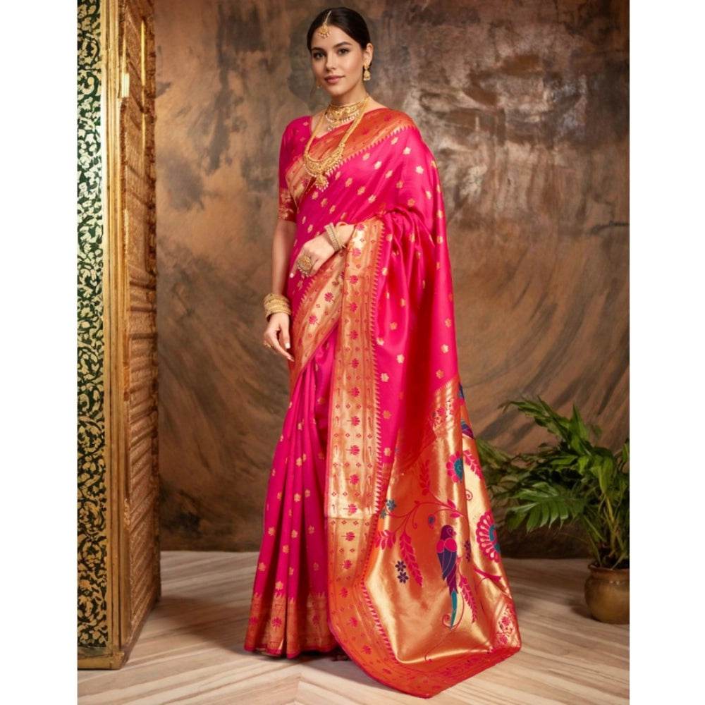 Generic Women's Silk Blend Woven Saree With Unstitched Blouse 5.5Mtr (Pink) - MYLUXURY LANE ENTERPRISE